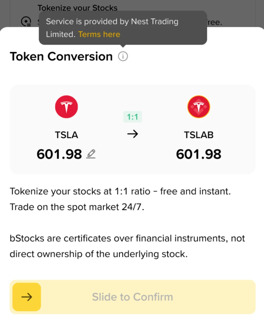 Binance Stocks mövqeyinin bStocks-a çevrilməsi üçün rəsmi interfeys